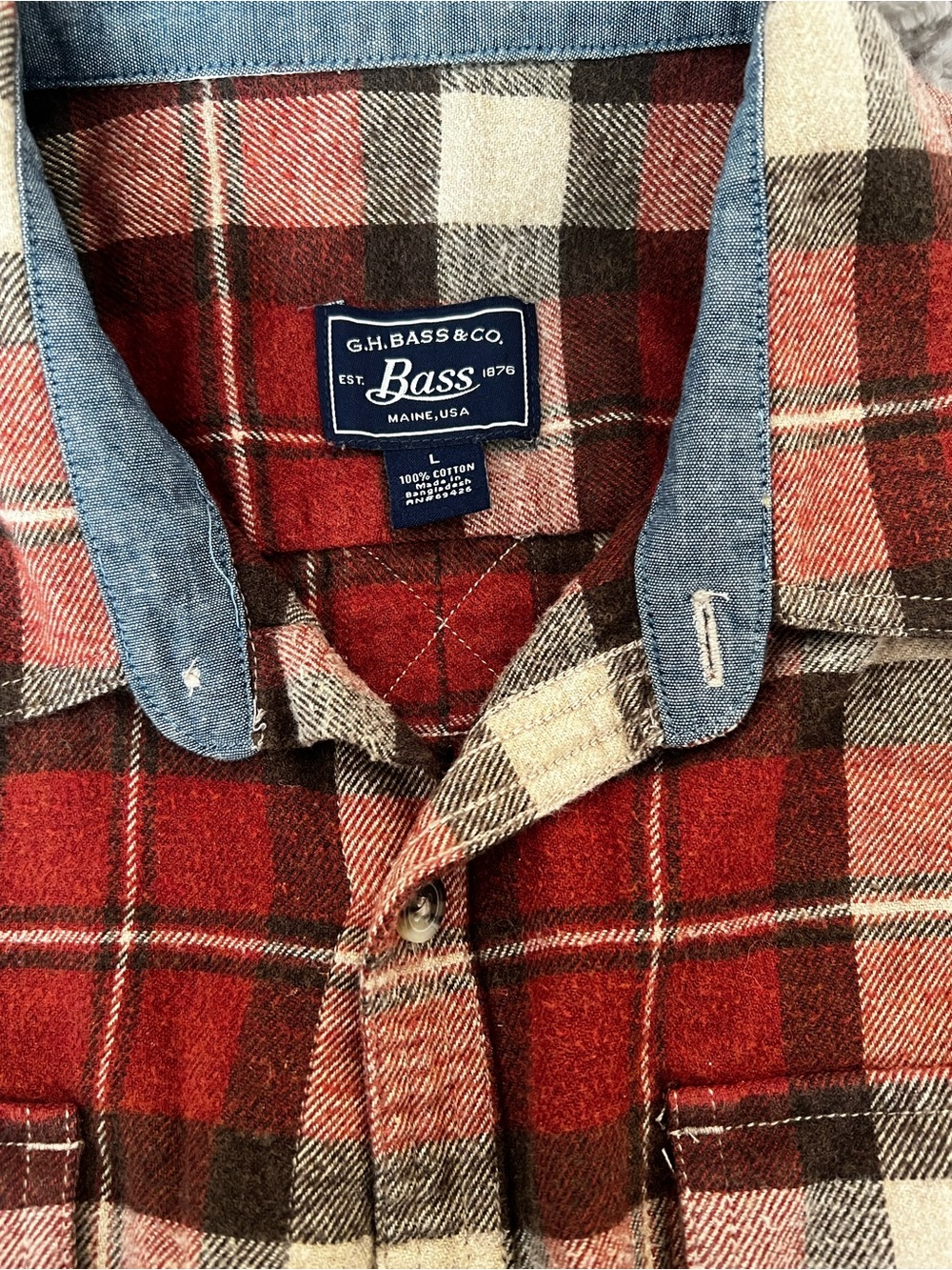 G.H. Bass & Co. Red Plaid 100% Cotton Flannel Shirt - Picture 2 of 2